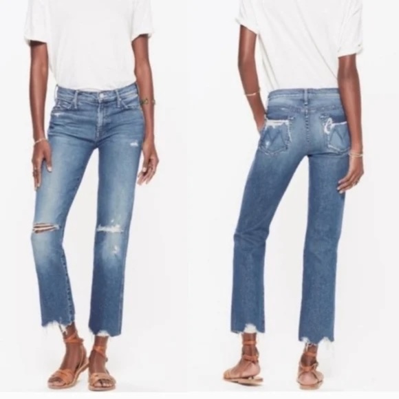 MOTHER The Rascal Ankle Distressed Straight-Leg Learning To Hula 27 - Picture 1 of 9